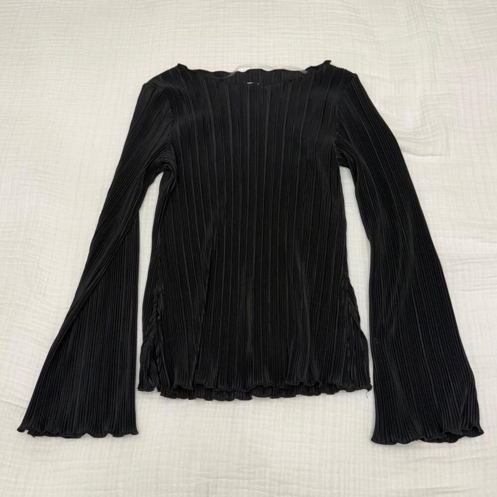 a new day black pleated slit detail top
